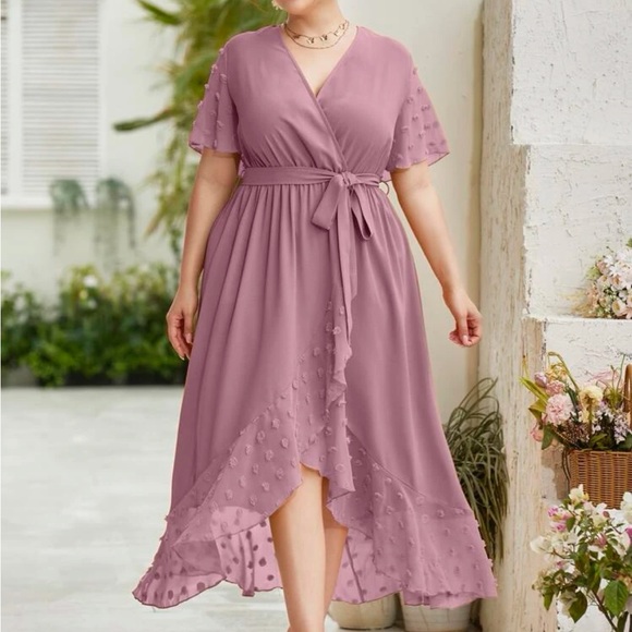 Luxe plus size belted wrap maxi dress dusty pink - Picture 5 of 6